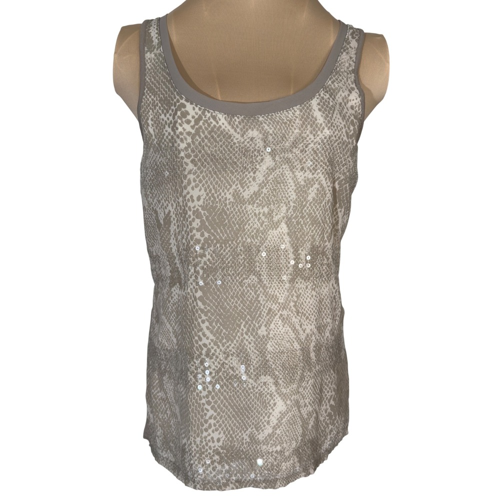 3124 | Express Snakeskin Print Sequin Scoop Neck Tank Top Taupe Women S